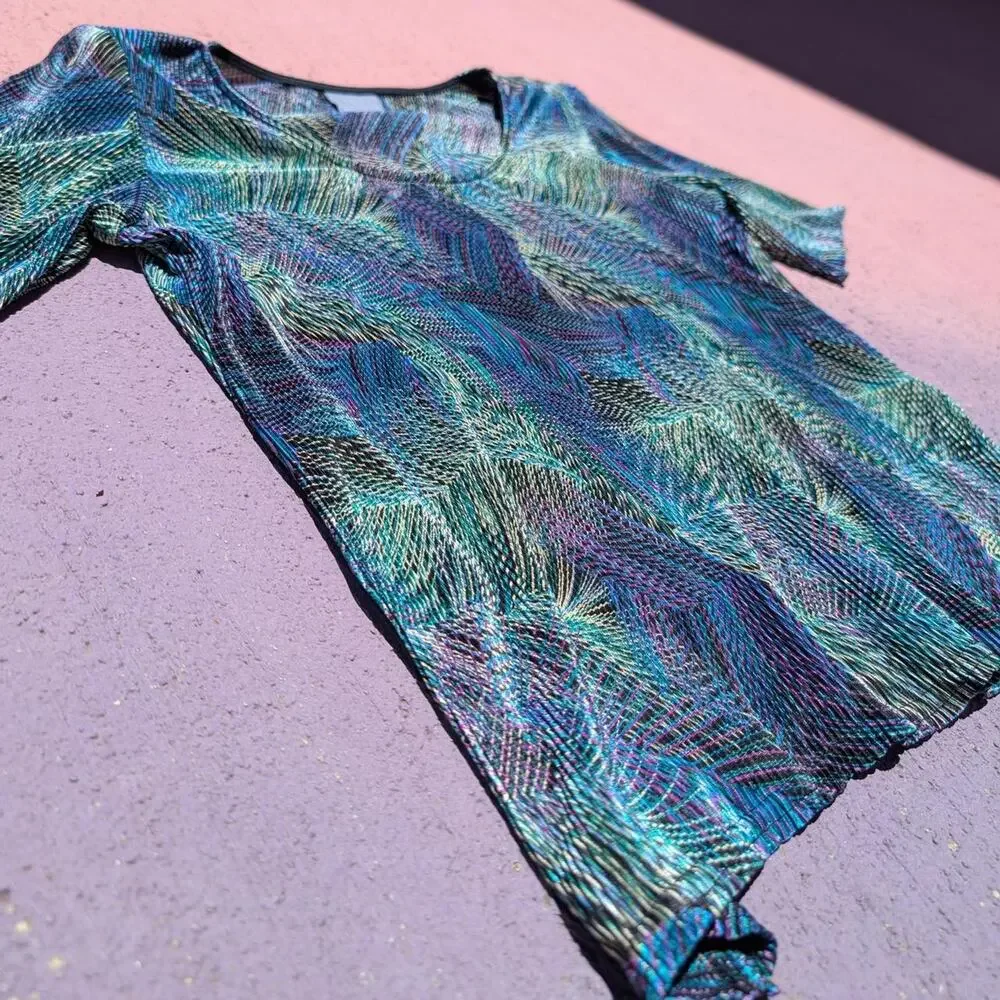 Vintage Y2K Rabbit Rabbit Rabbit Designs Metallic Iridescent Plissé Top Size S/M - Picture 4 of 6